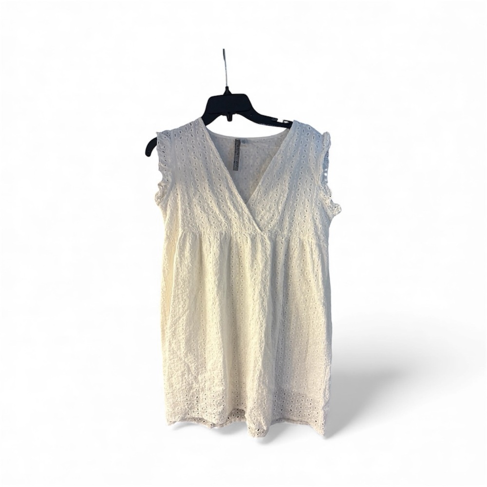 Charlie Charlie Charlotte White Pointelle Empire Waist Short Sleeve Mini Dress